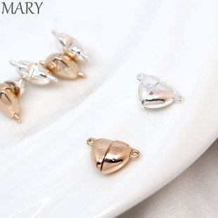 14K包金桃心磁铁扣手工diy珍珠项链收尾连接扣手链银色吸铁扣头