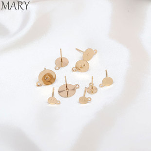 保色14K包金平托可粘珍珠带吊环耳钉手工diy耳饰托盘配件纯银耳针