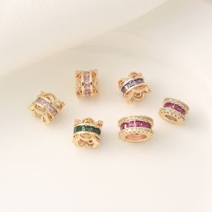 14K包金微镶锆石双面花托隔珠手工diy手链车轮珠材料项链散珠配件