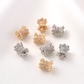 14K包金微镶锆石小蛮腰隔珠手工diy手链双面花托材料白金色喇叭珠