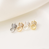 高保铜镀14金镶锆石大孔珍珠钉手工diy吊坠空托白金羊眼半孔珠托