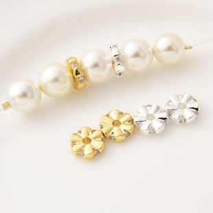 高保铜镀18K真金镶锆石车轮隔珠手工diy手链手串项链银色隔片材料