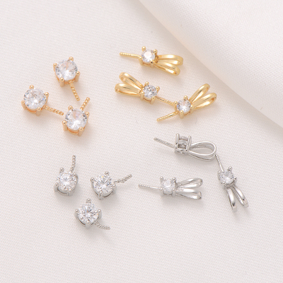 包金镶锆石珍珠项坠托盘饰品配件