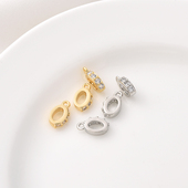 18K包金微镶锆石椭圆吊坠扣手工diy项链吊饰连接扣手链挂件隔珠