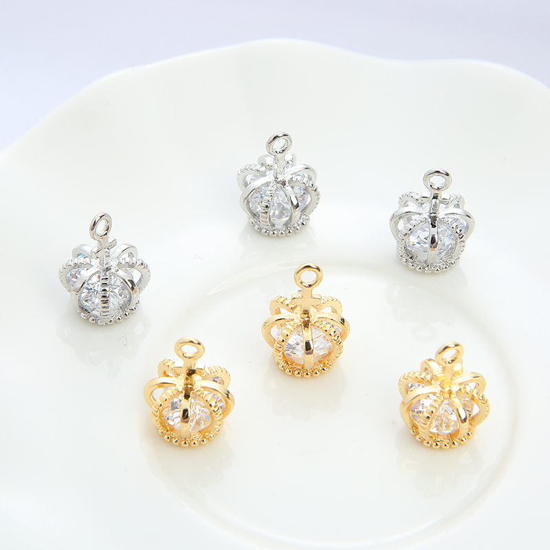 14K包金锆石皇冠项坠手链配件