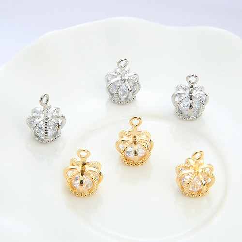 14K包金锆石皇冠项坠手链配件