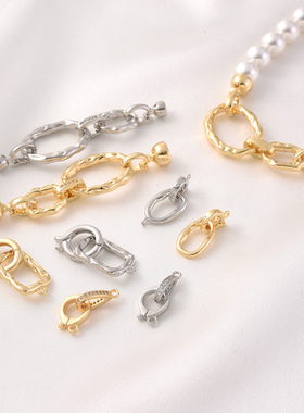 高品质18K包金微镶双环可打开珍珠扣手工diy手链项链收尾连接扣头