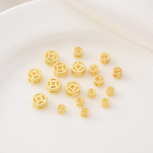 18K包金保色铜钱四通隔珠