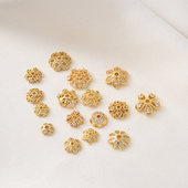 电镀18K真金微镶锆石镂空花托手作diy首饰配件大号花帽隔片隔珠