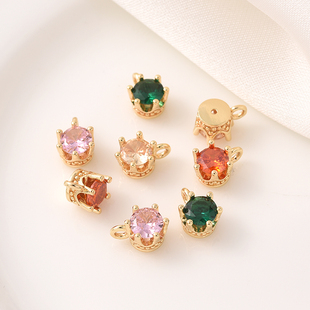 14K包金微镶彩锆石皇冠吊坠手工diy手链小挂件祖母绿粉色项坠吊饰