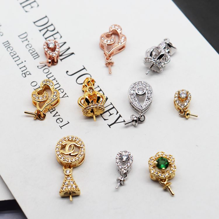 铜包18K金色镶锆吊坠扣手工DIY