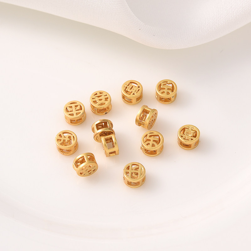 18K哑金平安喜乐镂空圆形隔珠手工diy手链手串珠材料转运珠配件,饰品/流行首饰/时尚饰品新,其他DIY饰品配件,淘宝优惠券,粉丝福利购,淘宝优惠卷