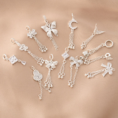 铜镀厚银保色镶锆石月亮流苏挂件手工diy珍珠小滴溜手链吊饰材料