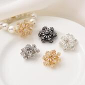 14K包金镶锆石可旋转雪花隔珠手工diy珍珠手链项链单排白金色配饰