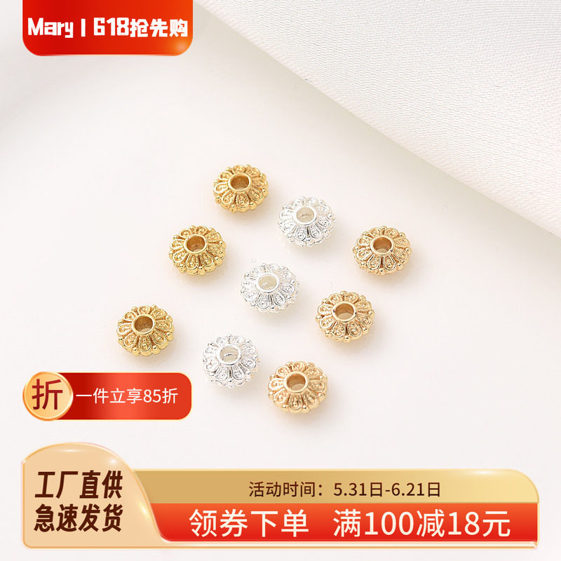 保色铜镀银圆形扁隔片手工diy手串隔珠饰品配件手链项链散珠材料
