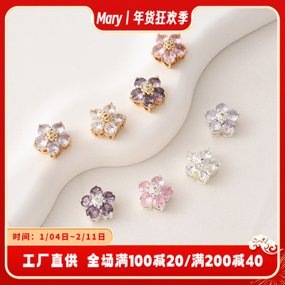 14K包金高保镶锆五瓣花隔珠