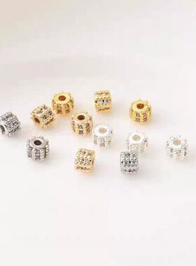 14K包金镶锆石4MM隔珠手工diy手链手串珠材料电镀厚银白金色配珠