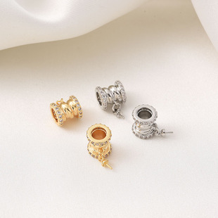 18K包金镶锆石小蛮腰隔珠吊坠扣手工diy珍珠项链手链羊眼针连接扣