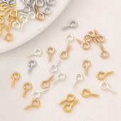 14K包金保色9字羊眼钉diy半孔珠吊坠扣配件带螺纹银色珍珠羊眼针