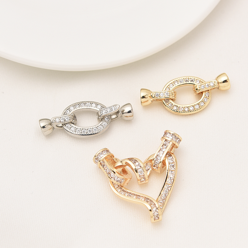 14K包金保色镶锆石珍珠扣