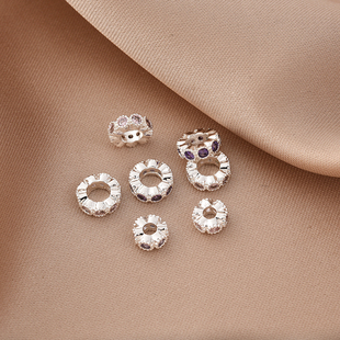 高保铜镀厚银镶粉锆紫锆大孔车轮隔珠手工diy手链项链隔片材料