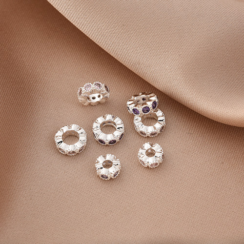 铜镀厚银镶粉锆紫锆车轮隔珠