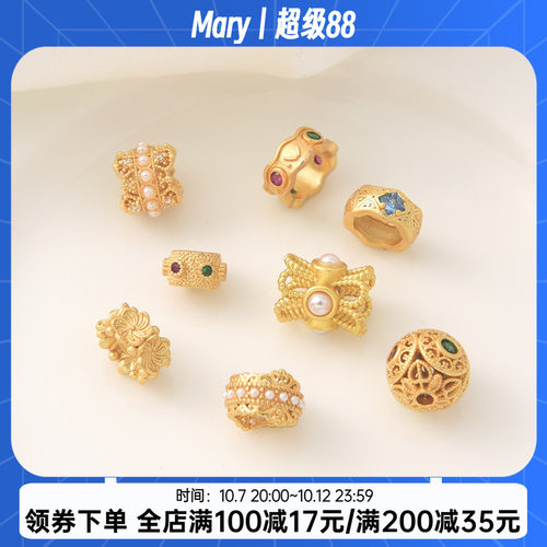 18K哑金保色古法金跑环隔珠