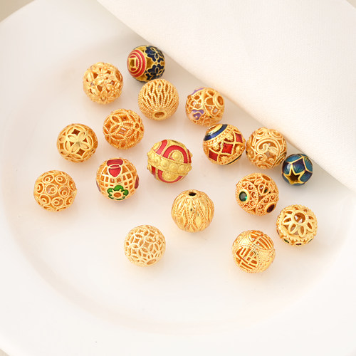 高保铜镀沙金镶锆石镂空球隔珠