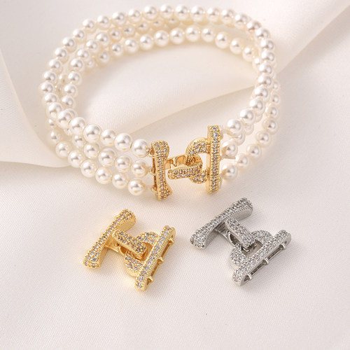 18K白金保色三排珍珠扣