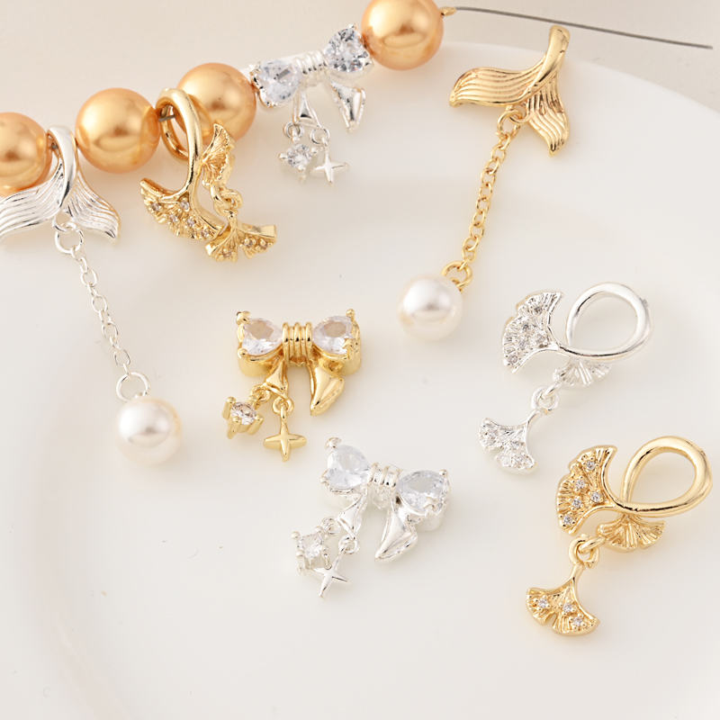 铜镀14K金杏叶鱼尾小滴溜挂件