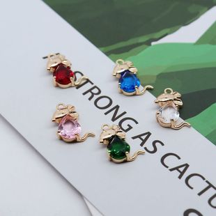 18k铜包金镶锆石老鼠生肖吊坠手工diy项链项坠饰品配件毛衣链材料