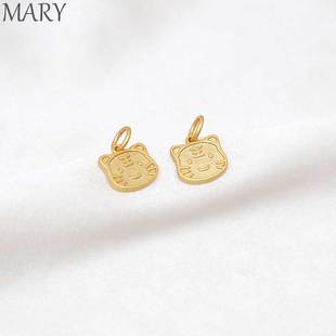 18K包金哑金生肖虎头吊坠手工diy饰品配件珍珠手链项链本命年吊饰