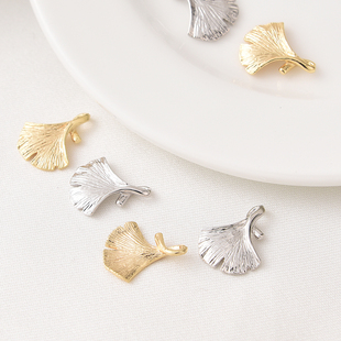 14K包金保色杏叶吊坠手工diy项链项坠白金色树叶吊饰手链挂件材料