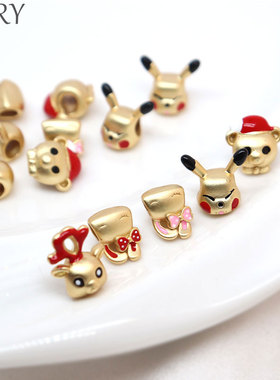 18K哑金皮卡丘滴油路路通转运珠手工diy红色手串隔珠吊饰首饰材料