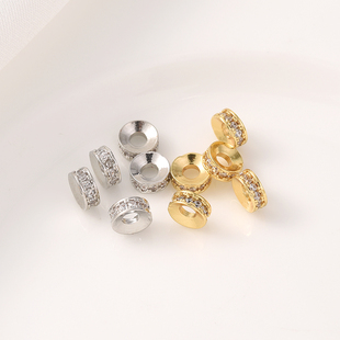 18K包金保色微镶锆石隔珠手工diy手链手串白金色车轮珠串珠材料