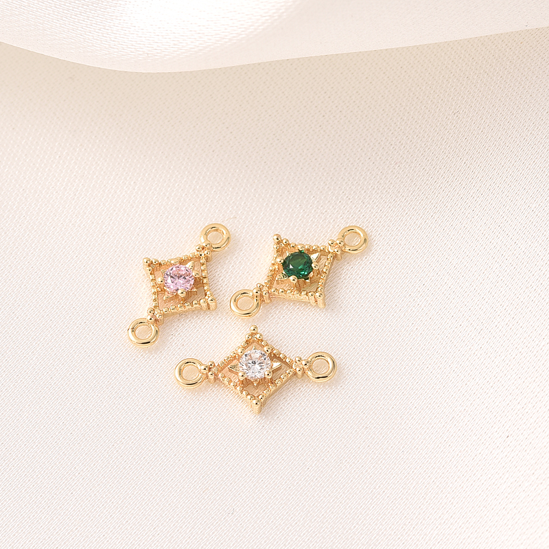 14K包金微镶锆石菱形双吊