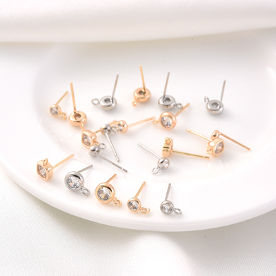 14K包金锆石手工纯银耳针材料