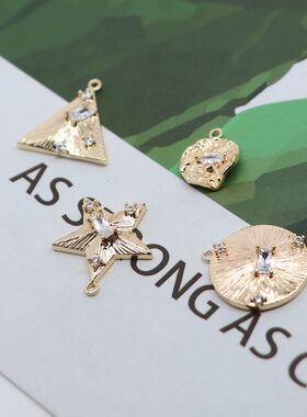 18k铜包金镶白色锆石三角形吊坠手工diy耳饰配件项坠饰品材料