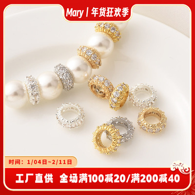 14K包金镶锆石大孔跑环隔珠