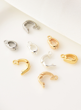 14K包金高保D字万能扣手工diy珍珠手链项链吊坠白金色银色连接扣