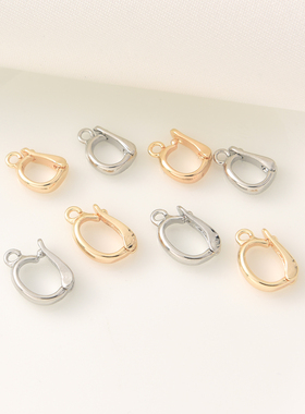 14K包金光面D字珍珠项链吊坠扣手工diy手链挂件吊饰白金色连接扣