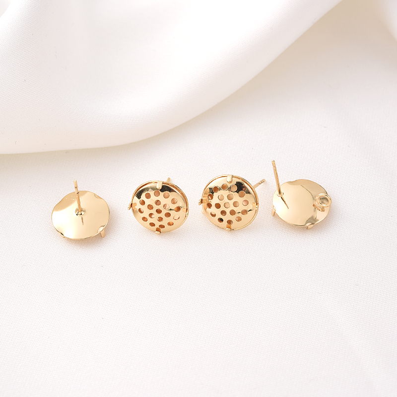 保色网盘带吊耳钉14K包金