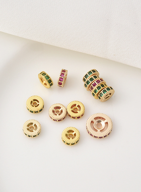 14K包金保色微镶红色锆石隔珠手工diy手链手串隔片车轮珠首饰材料