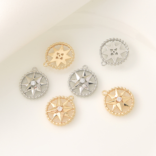 14K包金微镶八芒星吊坠手工diy手链幸运罗盘小挂件项坠吊饰材料