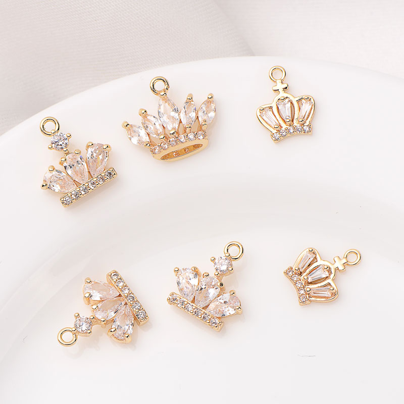 14K包金保色镶锆石皇冠吊坠