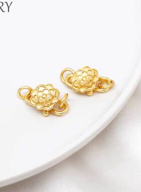 18K哑金莲花S扣手工diy珍珠项链收尾连接扣含闭口圈手链花朵搭扣