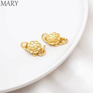 18K哑金莲花S扣手工diy珍珠项链收尾连接扣含闭口圈手链花朵搭扣