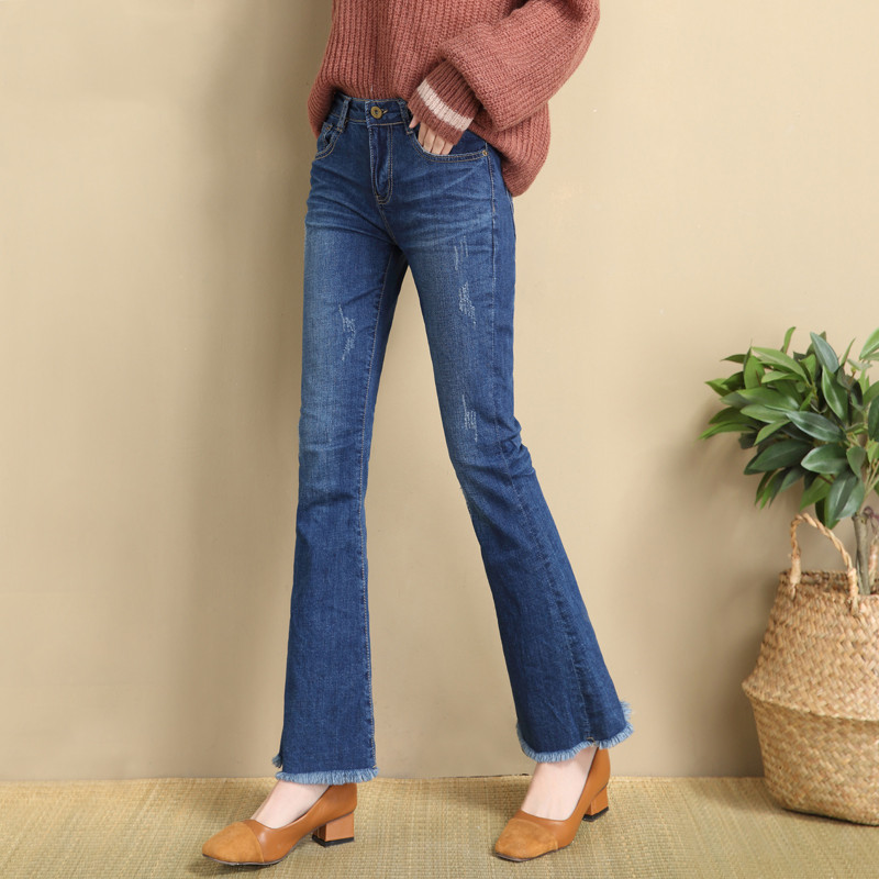 微喇牛仔裤女春季2025高腰2025新款加绒直筒小个子喇叭九分女裤子