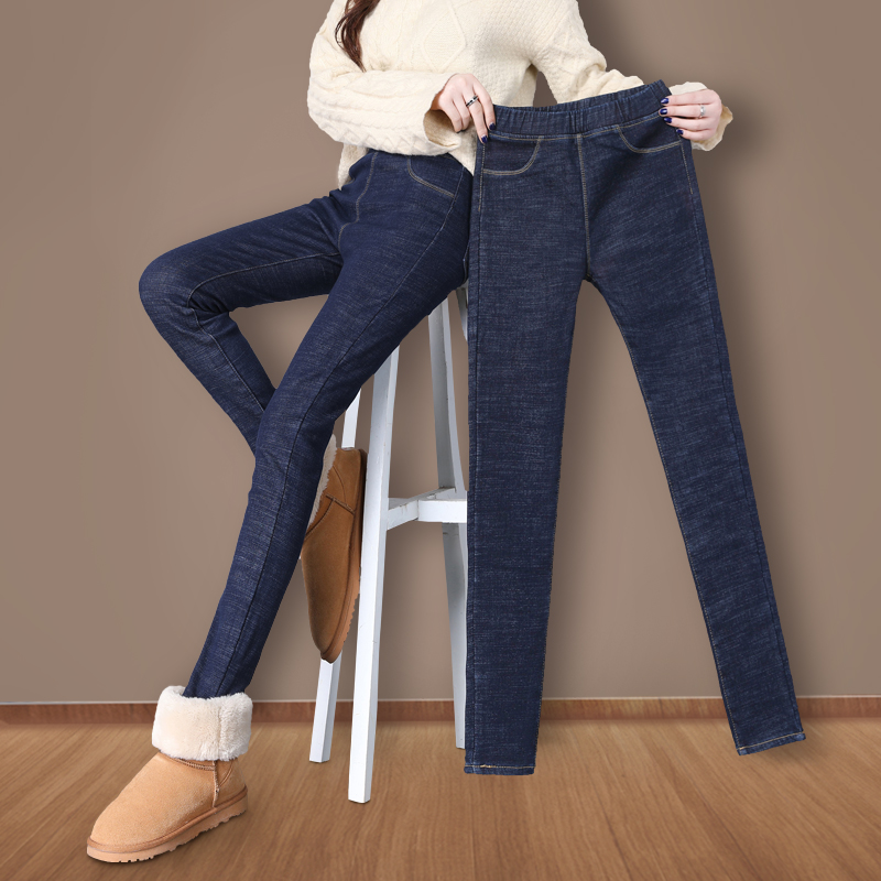 松紧腰牛仔裤女春季高腰加绒加厚紧身小脚2025年新款春季外穿裤子