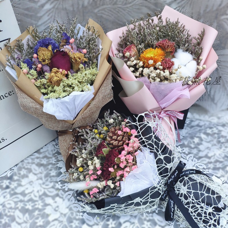 小玫瑰康乃馨干花花束礼盒教师节 情人节生日礼物送女老师 幼儿园